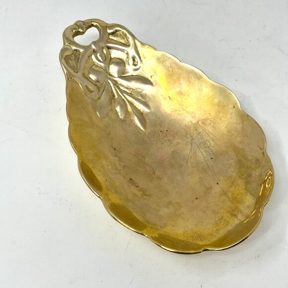 Brass Floral Repoussé Trinket Dish Candy Catch-All - Picture 2 of 7